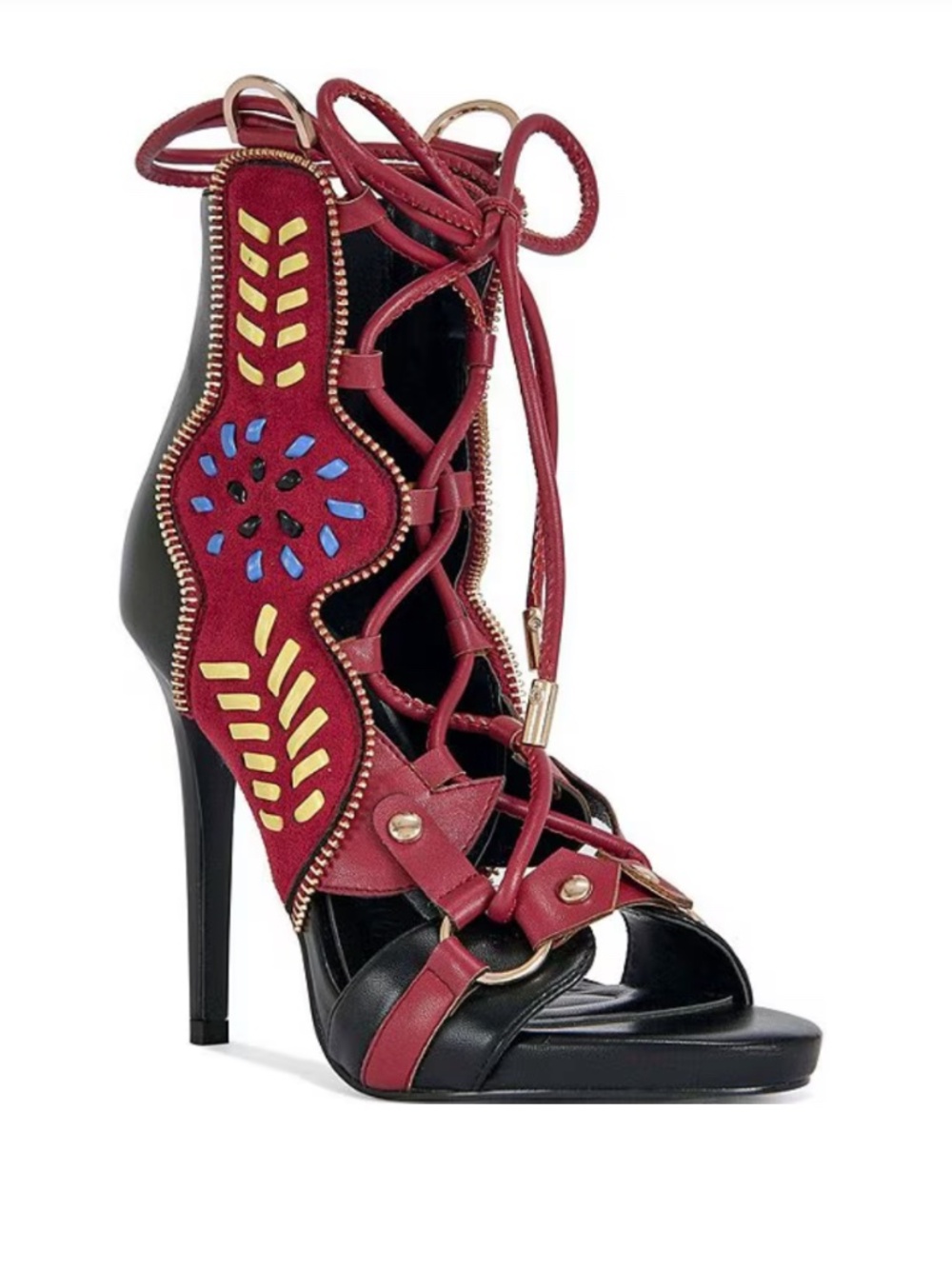 AKIRA AZALEA WANG SHAINIA BLACK MULTI SUEDE STILETTO SANDAL Size 7.5